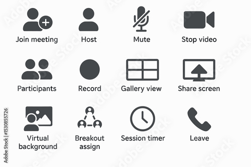 Video call interface icons: meeting, mute, screen share, virtual background