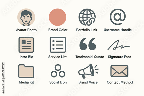 Essential branding elements: icons for online identity and business presentation