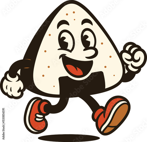 Cheerful Cartoon Onigiri Mascot Running Energetically