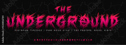 Devilish horror alphabet, scratched creepy font, wild punk typeface for spooky branding, Halloween headline style, zombie riot typography, rebellious typographic design. Vector typeset.
