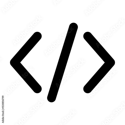 Simple line vector icon of a code symbol, commonly used in coding, terminal, and developer interfaces. Ideal for apps, websites, dashboards, and coding tools. SVG format, easy to edit and scale.