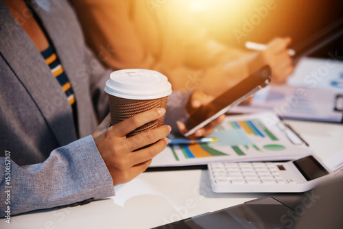 Business conference, marketing research, sales strategy analysis for business growth. and investment planning consulting. Accounting finance concept.