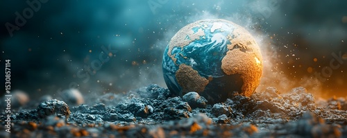 Dramatic image depicting the Earth s fragile environment being crushed by the weight of unsustainable human activity and resource consumption
