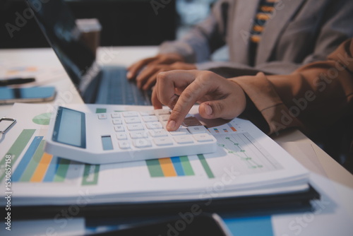 Business conference, marketing research, sales strategy analysis for business growth. and investment planning consulting. Accounting finance concept.