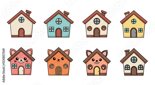 Cute cartoon animal face houses
