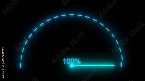 Blue Neon Gauge Animation credit score Speedometer gauge indicator on black background, Satisfaction meter, Business concept 4K Video