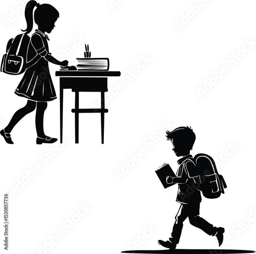School Children Silhouettes - Education & Learning Vector


