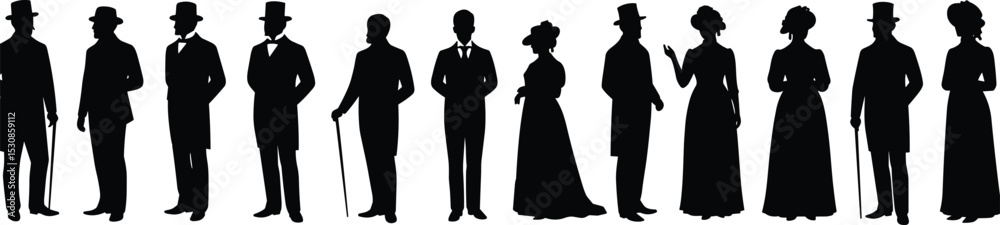 custom made wallpaper toronto digitalVictorian people silhouettes, retro fashion figures, antique men and women, vintage clothing vector, historical dress clipart