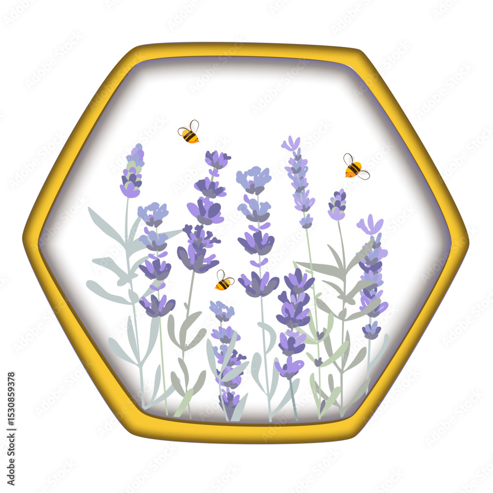 custom made wallpaper toronto digitalLavender flowers and bees in a honey comb isolated composition. Beekeeping products packaging design element. 