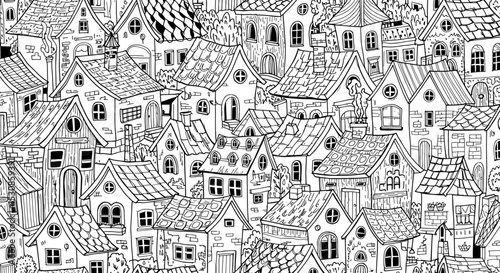 Black and white detailed townhouses