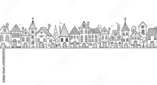 European style buildings line drawing illustration