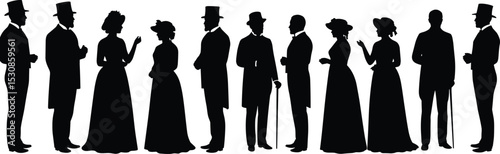 Victorian silhouettes of men and women, antique fashion illustration, vintage dress clipart, historical costume people