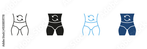 Waist Shaping and Fitness Line and Solid Icon Set. Slimming, Health, and Exercise Symbol Collection. Isolated Vector Illustration