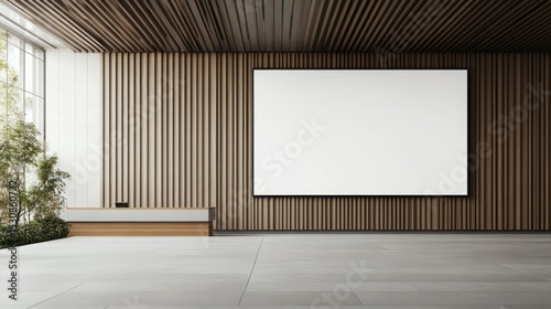 Modern minimalist lobby with wooden accents