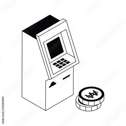 A premium isometric icon of atm cash machine