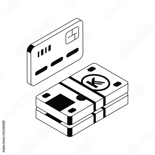 Grab this isometric outline icon of card payment