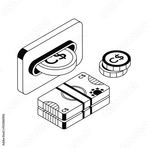 A well designed isometric icon of cash withdrawal