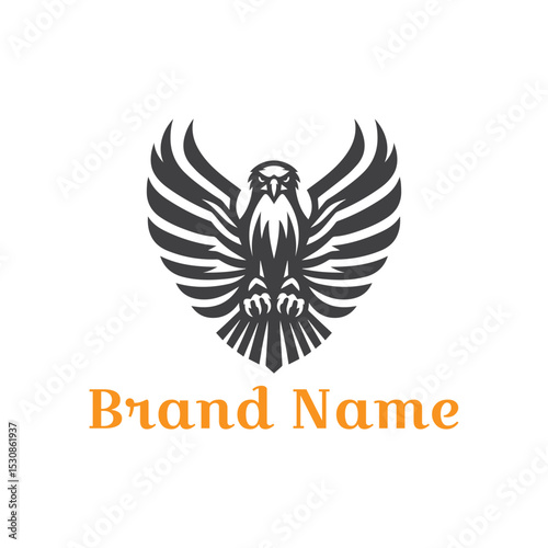 Elegant flying eagle with spread wings and heart icon, a perfect vintage vector illustration for a tattoo design or logo emblem
