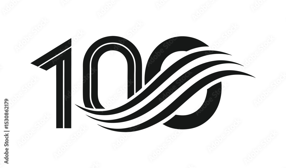 Fototapeta premium Elegant 100th anniversary logo design with waves