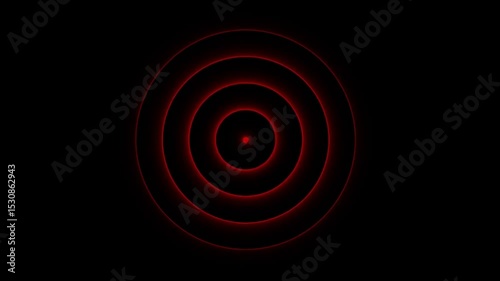 Futuristic Scanning Animation, Looping Neon Red Radio Wave Circles, Futuristic Search Interface Animation