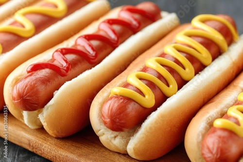Hot Dog with ketchup and mustard. Generative Ai