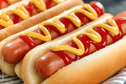 Hot Dog with ketchup and mustard. Generative Ai