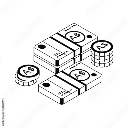 A trendy isometric icon of australian dollar stack