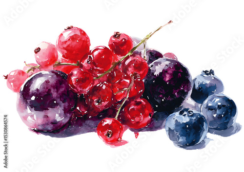 Vibrant berry watercolor brush stroke design in PNG format with a transparent background for creative applications.
