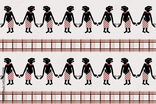 Nang Talung Seamless Vector Pattern. Traditional Thai Shadow Puppet Art Featuring Ai Theng for Fabric, Wallpaper, and Cultural Design.