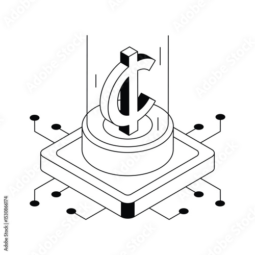 A premium isometric icon of ghana currency hologram