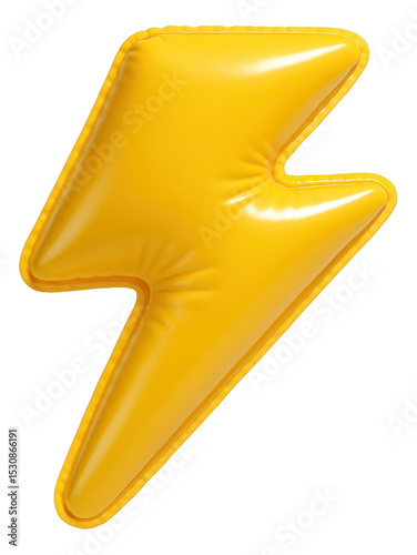 Yellow inflatable balloon shaped like a lightning bolt on transparent background. photo