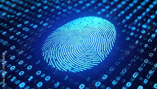 Digital fingerprint overlaid on a matrix of binary code, symbolizing security and identity verification