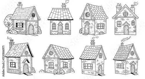 Outlined drawings of charming houses