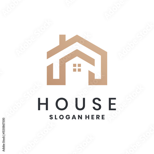 House logo design with roof and window icon for real estate and construction