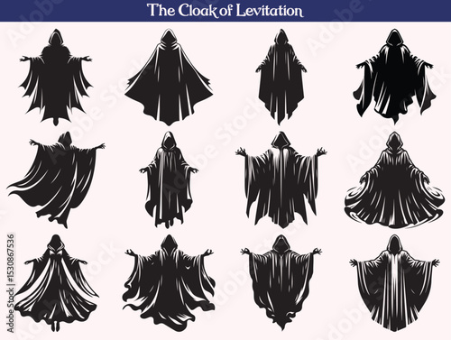 Cloak of Levitation Silhouette Vector Set – Mystical Superhero Flying Cape Graphics