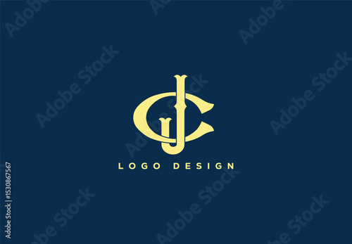 Elegant CJ monogram logo design with serif typography in yellow on dark blue background, ideal for branding, personal identity, or luxury business visuals