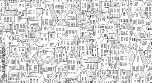 Black and white urban house illustration