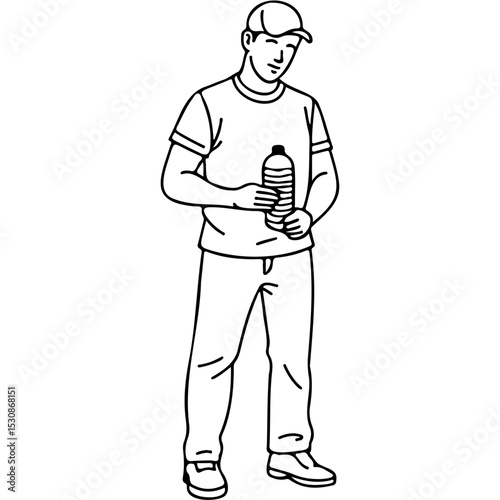 Young man holding a water bottle while standing outdoors  