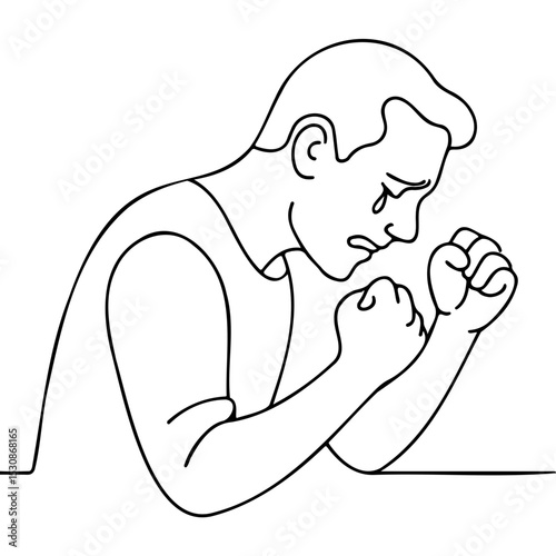 Male figure expressing sadness with clenched fists in a simple outline  