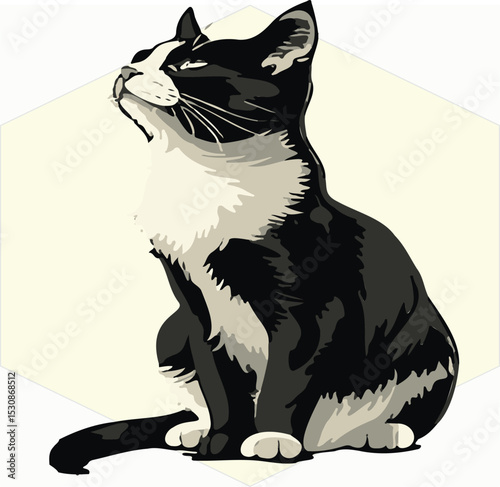 black and white cat vector 
