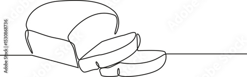 bread one line drawing, One continuous line drawing of long loaf bread. Simple black line sketch of French baguette, bakery and cafe concept good for logo. Vector illustration, Fast Food 