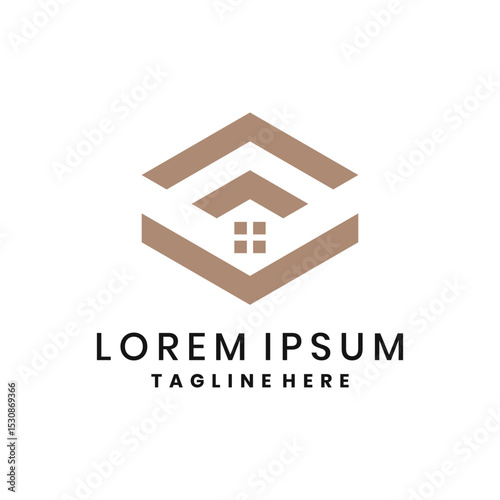 Modern real estate logo design with geometric house symbol