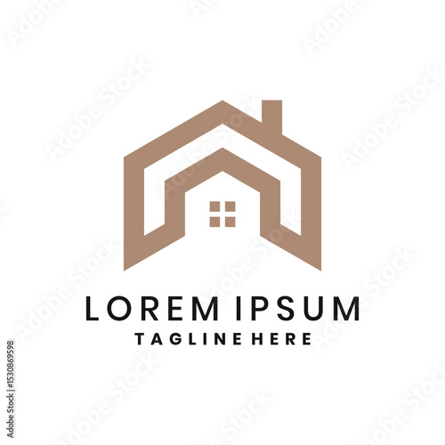 Modern house logo design with geometric roof and windows for real estate branding