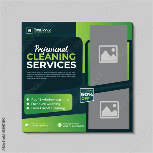 Professional cleaning services promotional square template for advertising home and office cleaning solutions