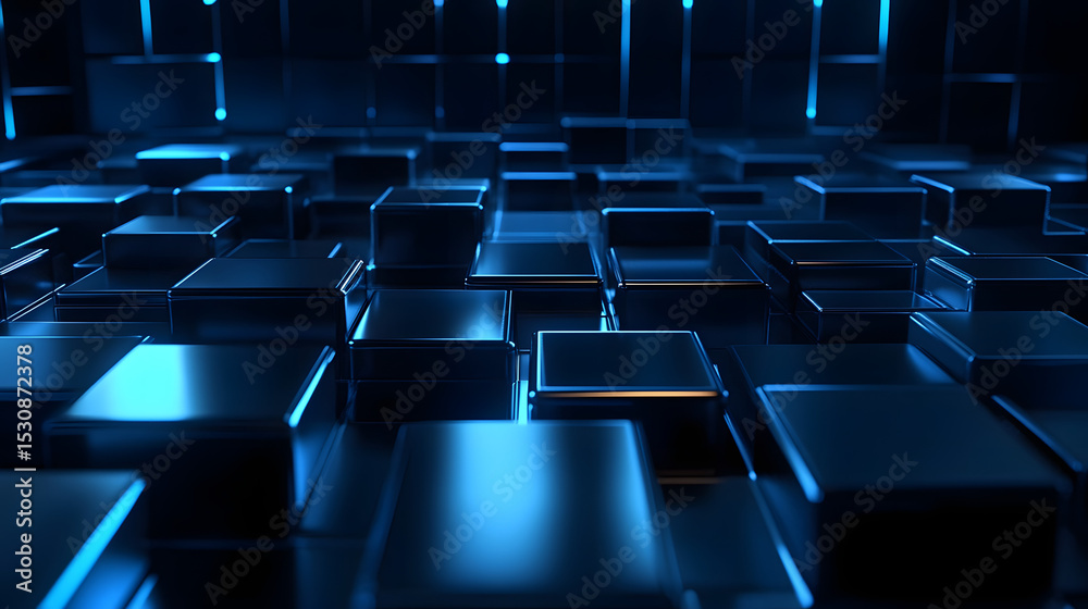 Fototapeta premium 3d rendering of black and blue abstract geometric background. Scene for advertising, technology, showcase, banner, game, sport, cosmetic, business, metaverse. Sci-Fi Illustration. Product display --