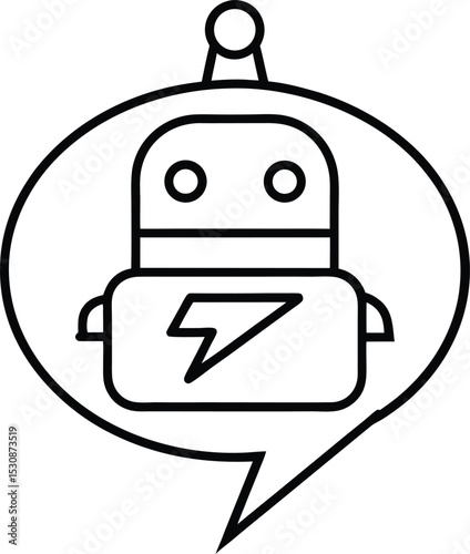 Auto Reply Chatbot Icon with Lightning Bolt Vector Line art illustration