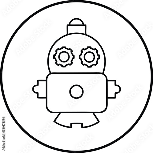 Bot Icon in Circle with Settings Toggle Vector Line art illustration
