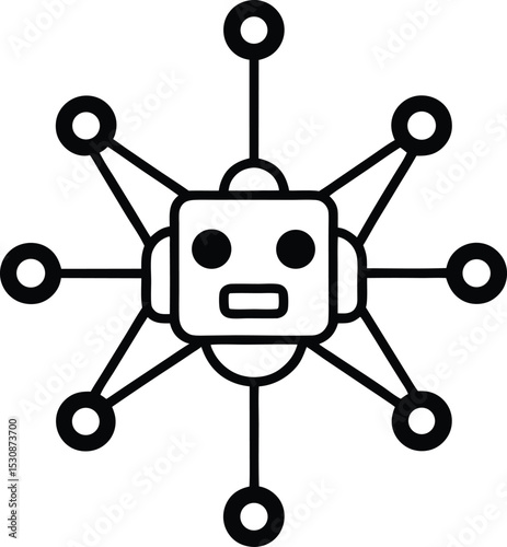 Bot Icon with Connected Nodes Neural AI Vector Line art illustration