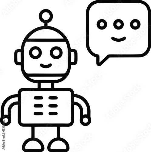 Bot Replying Icon with Animated Dots in Chat Vector Line art illustration