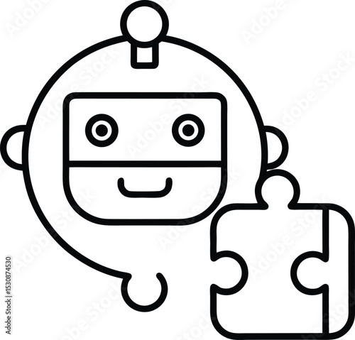 Chatbot Integration Icon with Puzzle Piece Vector Line art illustration